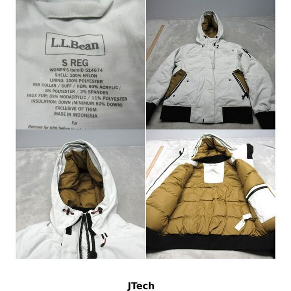 LL Bean Maine Down Jacket Womens Small White Full Zip DownTek‎ Mountain Canvas - Picture 1 of 16